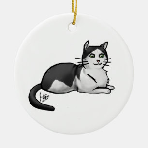 Zierkatze Schwarz und Weiß, häusliche Kurzhaar Keramik Ornament