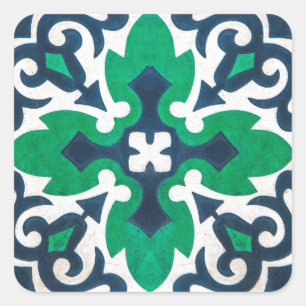Zierkeil Damask Blau Grün Swirl Quadratischer Aufkleber