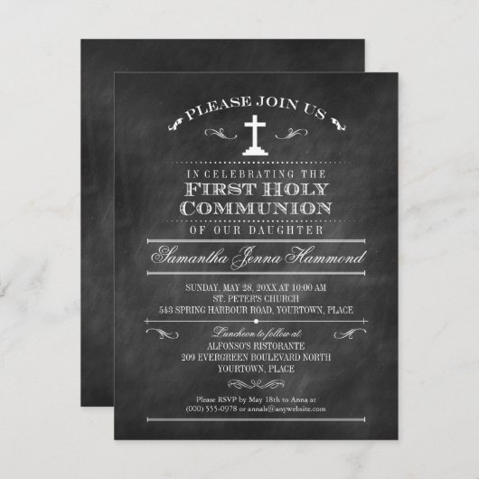 Zierkhalkboard Erste Heilige Kommune Einladung (Vorne/Hinten)