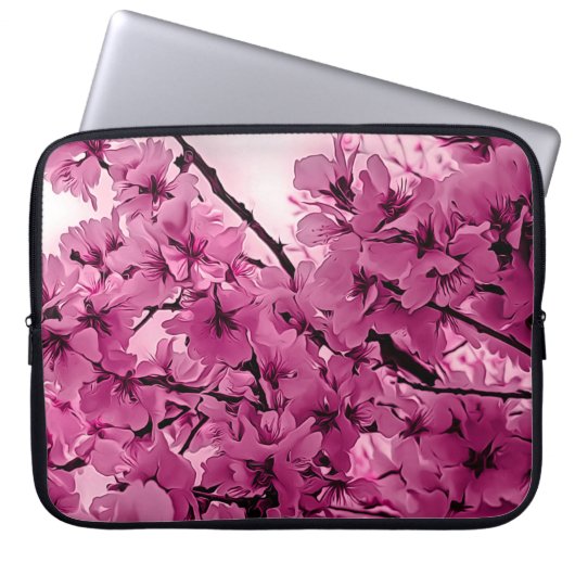 Zierkirschzweige Lila stilisiert Laptopschutzhülle (Vorderseite)