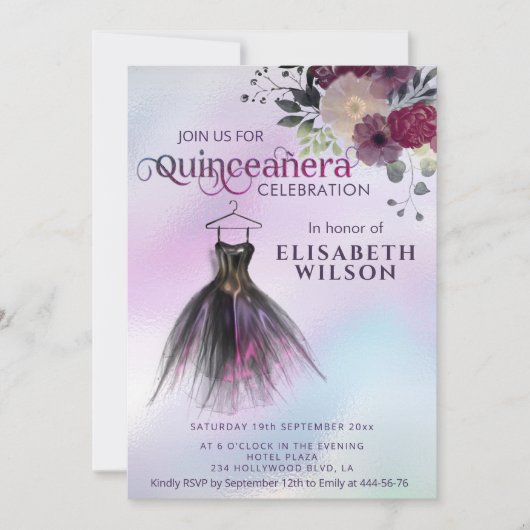 Zierkleid Quinceañera Einladung (Vorderseite)