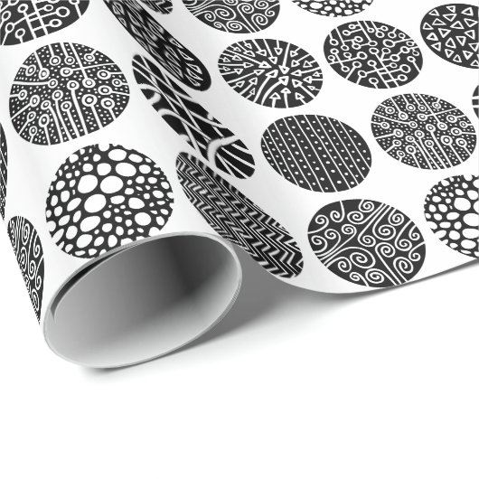 Zierkreise - Schwarz und Weiß Geschenkpapier (Rolleneckpunkt)