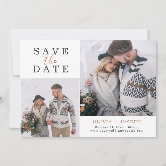 Zierlich | Zwei Fotos Hochzeit speichern das Datum Save The Date (Vorderseite)