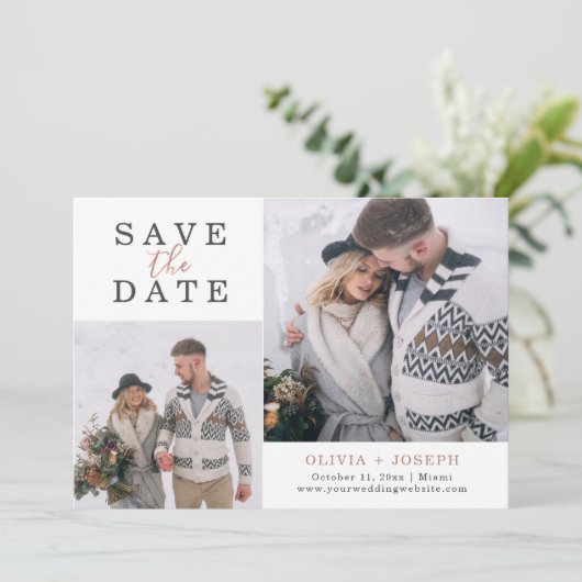 Zierlich | Zwei Fotos Hochzeit speichern das Datum Save The Date (Stehend Vorderseite)