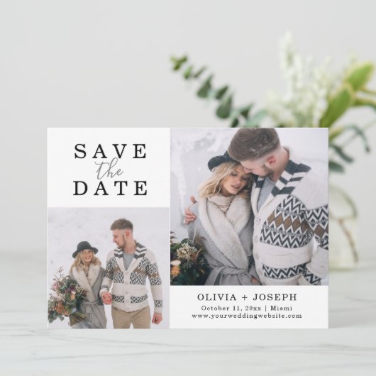 Zierlich | Zwei Fotos Hochzeit speichern das Datum Save The Date (Stehend Vorderseite)
