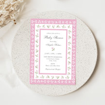 Zierliche Florale Umrandung Babyparty-Einladung