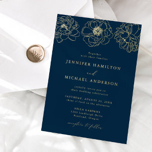 Zierliche Navy-Blumenhochzeit Folieneinladung