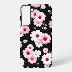 Zierliche rosa Gänseblümchen-Blumenmuster Schwarz Samsung Galaxy Hülle