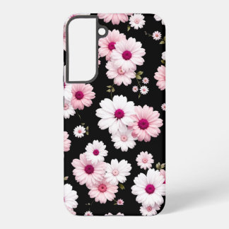 Zierliche rosa Gänseblümchen-Blumenmuster Schwarz Samsung Galaxy Hülle