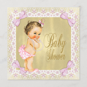 Zierliche rosa Goldfolie Schleife Spitze Baby Show Einladung