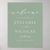 Zierliche Schriftart Salbeigrüne Hochzeitsbegrüßun Poster (Vorne)