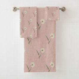 Zierliche verstreute Aster-Blumen | Staubiges Rosa Badhandtuch Set
