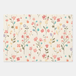 Zierliche Wiesenwildblume und pastellfarbene Sprig Geschenkpapier Set