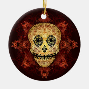 Zierlicher Flammen-Zuckerschädel Keramikornament