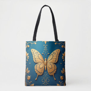 Zierlicher goldener Schmetterling mit Blumenmuster Tasche