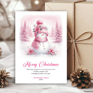 Zierlicher rosa Schneemann-Kinder-Grußkarte editie Feiertagskarte