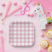 Zierlicher rosa und weißer Büffel-Karo Pappteller (Party)