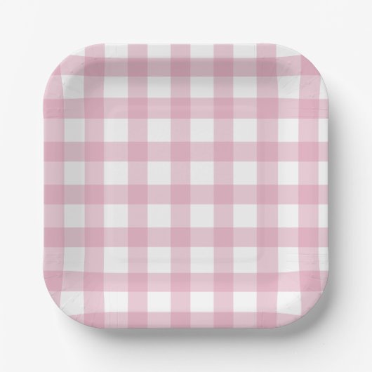 Zierlicher rosa und weißer Büffel-Karo Pappteller (Vorderseite)