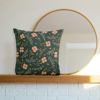 Zierliches Ditsy-Aquarell-Blumenmuster in dunklem  Kissen