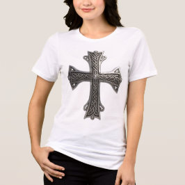 Zierliches keltisches Silberkreuz mit komplizierte Tri-Blend Shirt