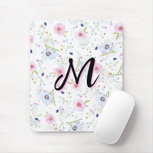 Zierliches Wildblumen-Script-Monogramm M Coquette Mousepad (Mit Mouse)