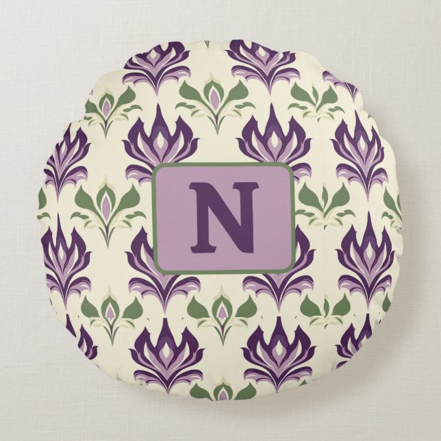 Zierlilie Motif Muster Rundes Kissen (Vorderseite)