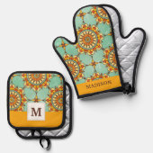 Ziermuster Ofenhandschuh & Topflappen-Set (Vorderseite/Rückseite)