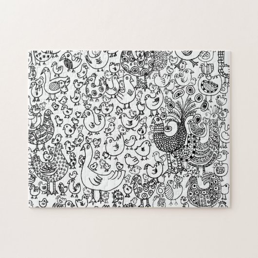 Ziermuster Schwarz-Weiß-Vögel Puzzle (Horizontal)