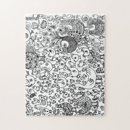 Ziermuster Schwarz-Weiß-Vögel Puzzle (Vertikal)