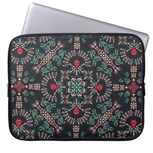 Zierpaisley, Schädel und Knochen Bandana Print,fa Laptopschutzhülle (Vorderseite)
