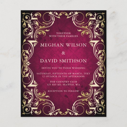 Zierpink Gold Hochzeit Einladung (Vorderseite)