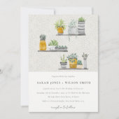 Zierpotte Pflanze Blattwerk Botanische Hochzeit Einladung (Vorderseite)