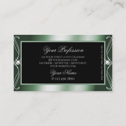 Zierschwarz-grüne Diamanten gequiggelt Visitenkarte (Rückseite)