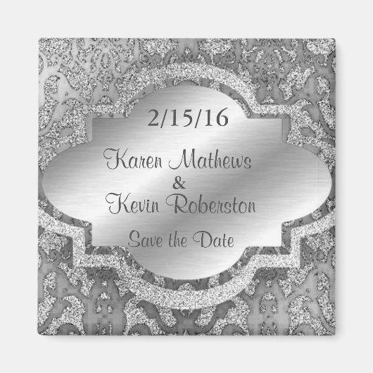 Ziersilber-Glitzer Save the Date Magnet (Vorne)