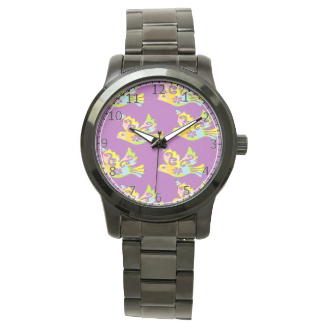 Ziervögel auf lila armbanduhr (Vorderseite)