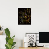 ZIERVÖGEL SCHWARZ GOLD BOTANISCHE KUNST POSTER (Heimbüro)