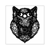 Zierwolf mit Blume und Mond Gummistempel (Prägung)