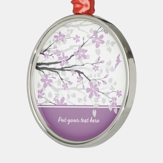 Zierzweig und violette Blumen Silbernes Ornament (Links)