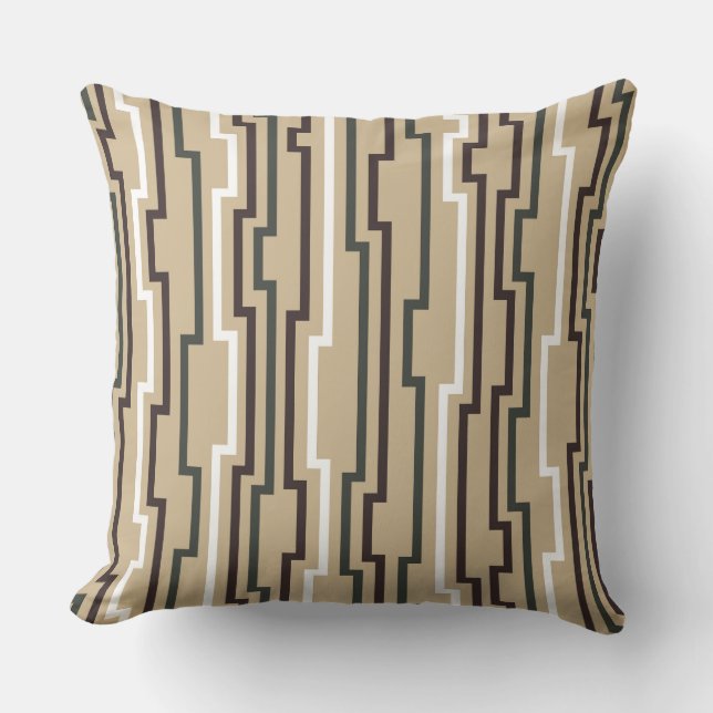Zig Zag Beige Tan Throw Pillow Kissen (Vorderseite)