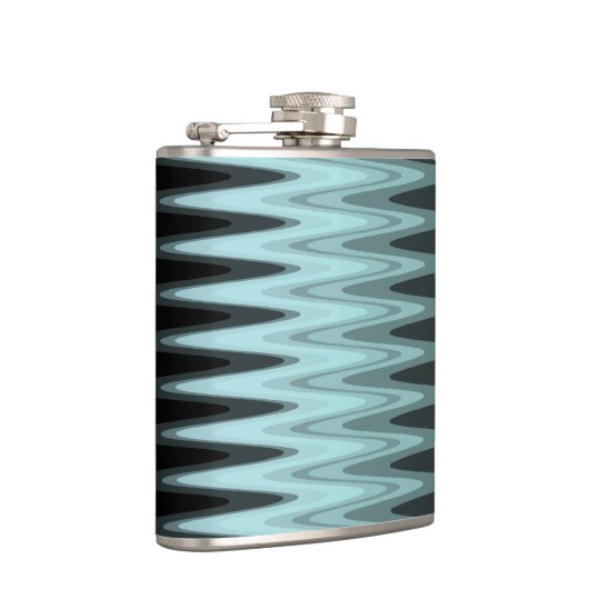 Zig Zag Black Aquamarin Gray Pattern Flachmann (Rechts)