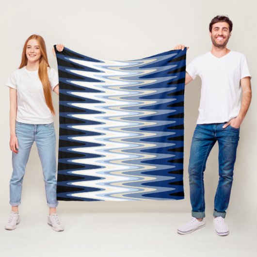 Zig Zag Blue Schwarz-weiß Grau Beige Muster Fleecedecke (Beispiel)