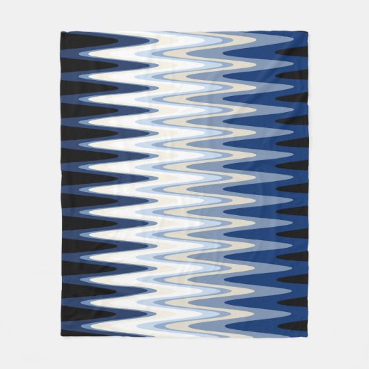 Zig Zag Blue Schwarz-weiß Grau Beige Muster Fleecedecke (Vorderseite)