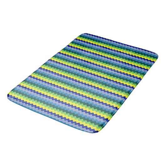 Zig-zag Design Muster Grün & Blau Bath Mat Badematte (Schrägansicht)