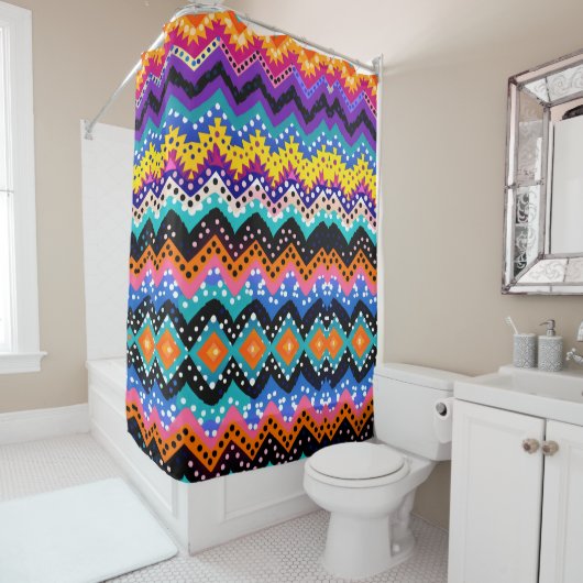 Zig Zag Farblich lila, rosa, blau gelb Duschvorhang (Beispiel)