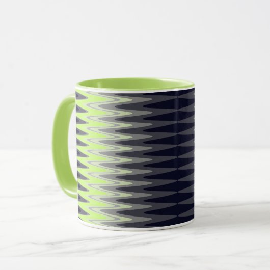 Zig Zag Lime Green Schwarz-weiß Grau Muster Tasse (Vorderseite Links)