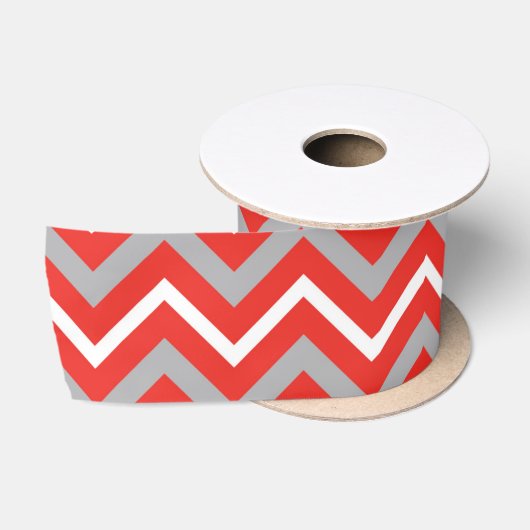 Zig Zag Lines Red White Gray Creative Stripes Satinband (Spule)