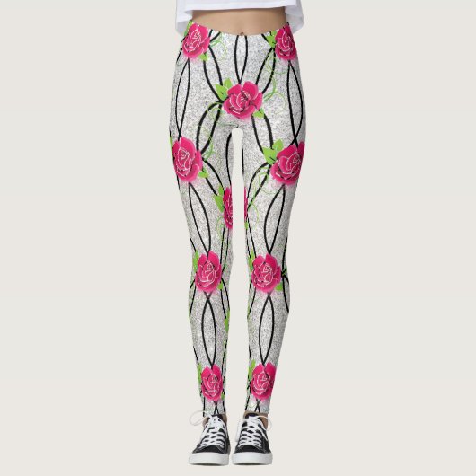 Zig Zag Muster, Blume Leggings (Vorderseite)