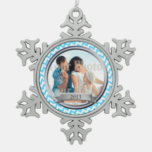 Zig Zag Pattern Foto Keepake Schneeflocken Zinn-Ornament