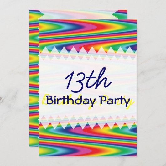 Zig Zag Rainbow Geburtstag Einladung (Vorne/Hinten)