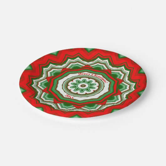 Zig Zag Rotes/Grünes WeihnachtsParty Pappteller (Schrägansicht)